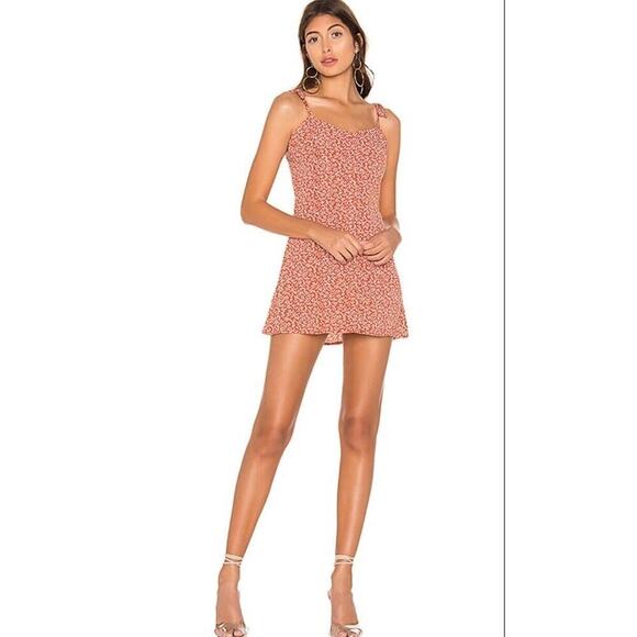Revolve Super Down Floral Mini Dress Women XL Orange Tie Shoulders Button Front - Picture 15 of 15
